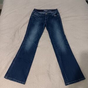 Wrangler Rock 47 Womens Jeans‎ Low Rise Flare EmbroideredPockets Sz 29 Y2K Bling